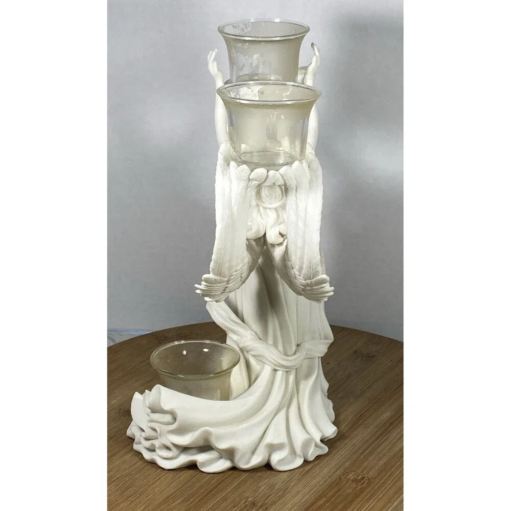 Vintage Faith Love and Peace Angel w/ 3 Votive Candles 11” Tall